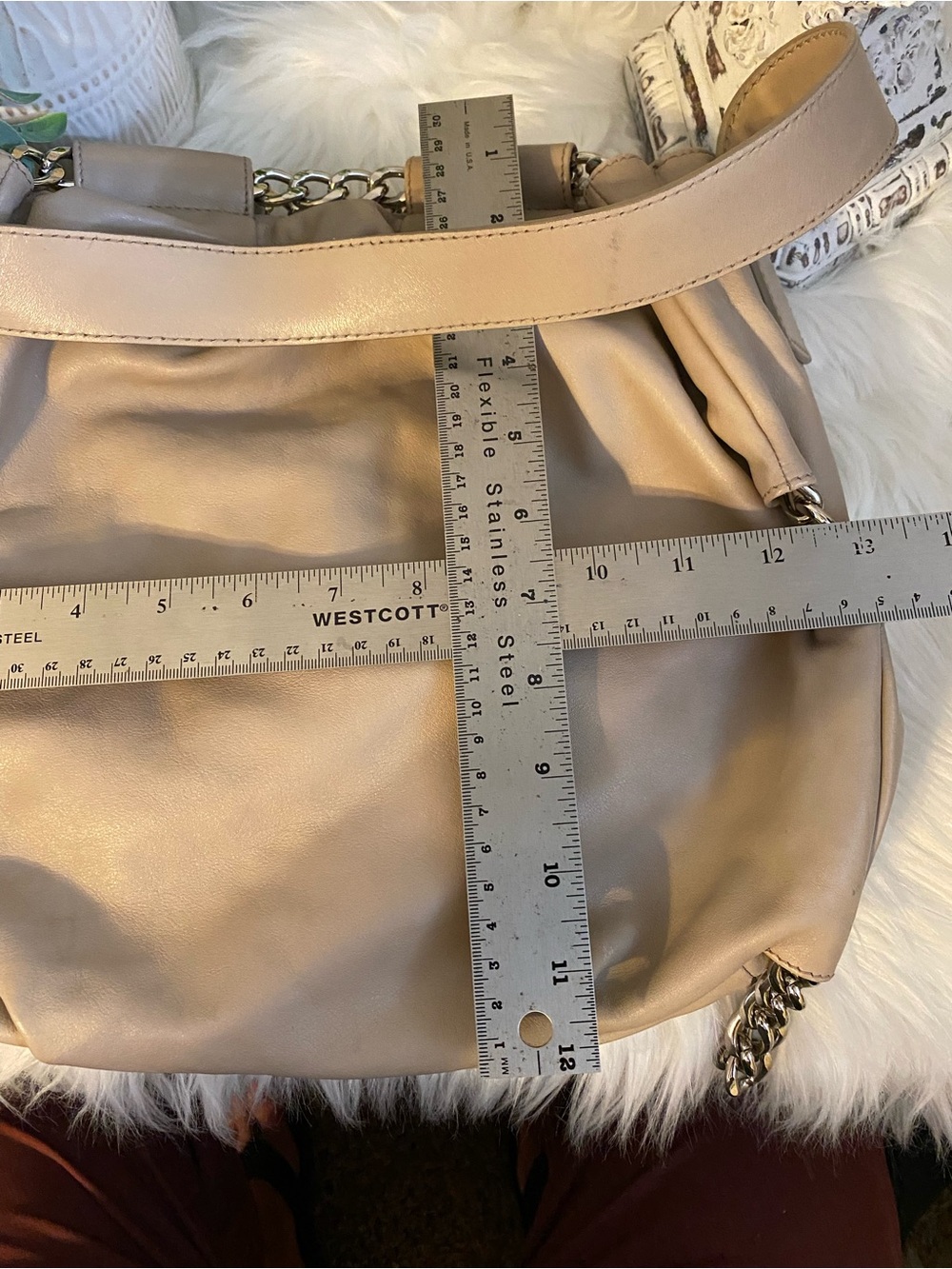 Furla Taupe Soft Leather Shoulder Hobo Bag w/ Chain Detail - Picture 13 of 14